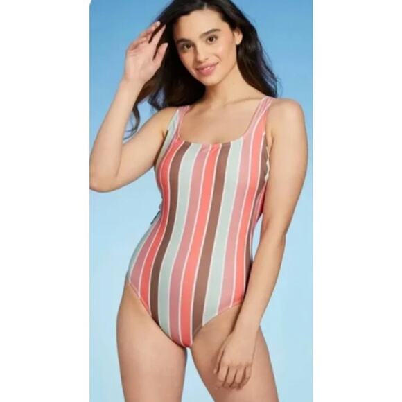 Kona Sol Women's Medium Coverage One Piece Swimsuit Size XL Beach Striped Multi - Picture 1 of 9